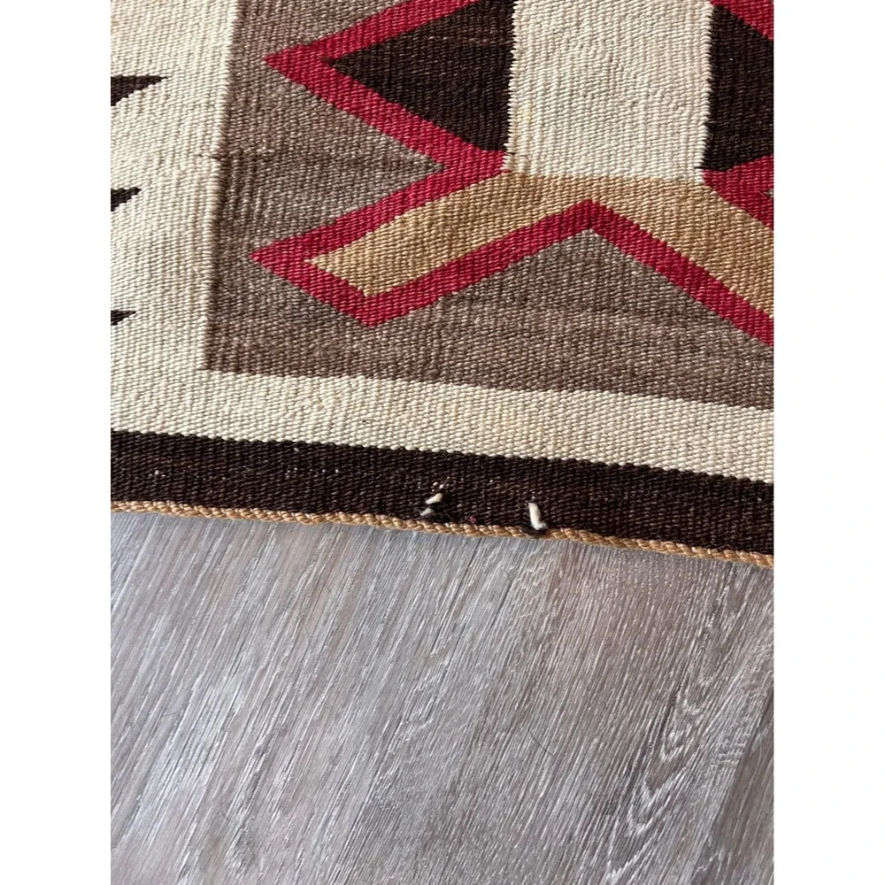 Vintage Southwest Handwoven Wool Rug Navajo Style Tribal Earth Tones 51x28.5